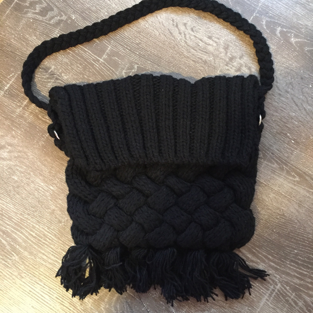 Black Italian Handmade Knit Purse / Satchel